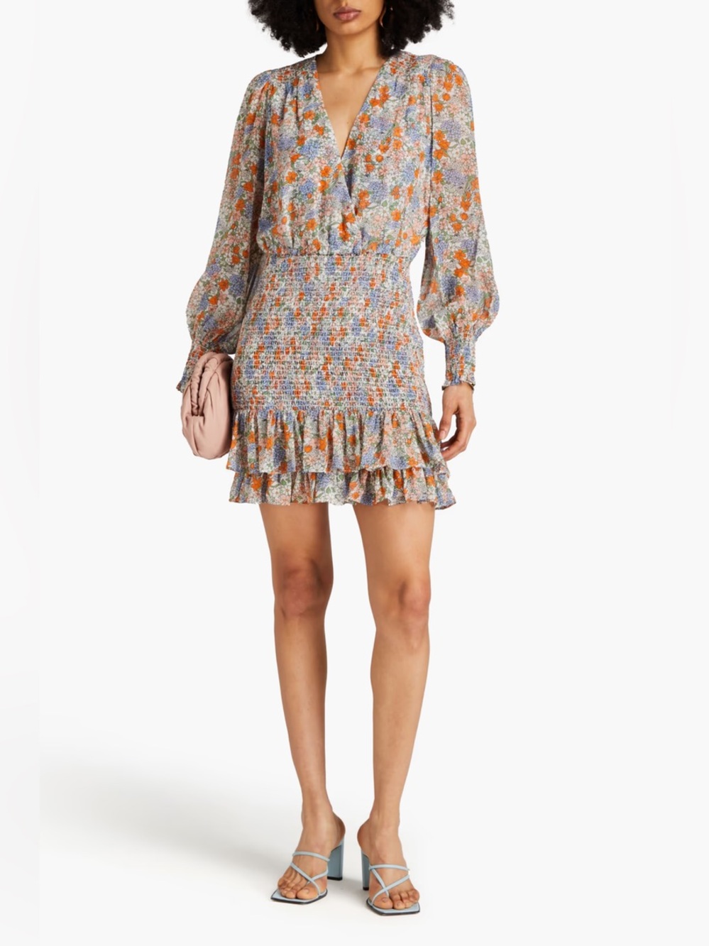 Veronica Beard Saera smocked floral silk mini dress